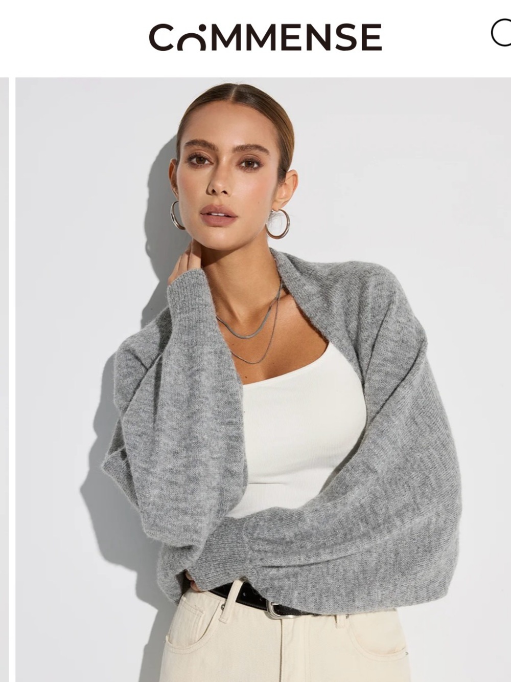 Commense Light Gray Wool Blend Oversized Batwing Sleeve Cardigan